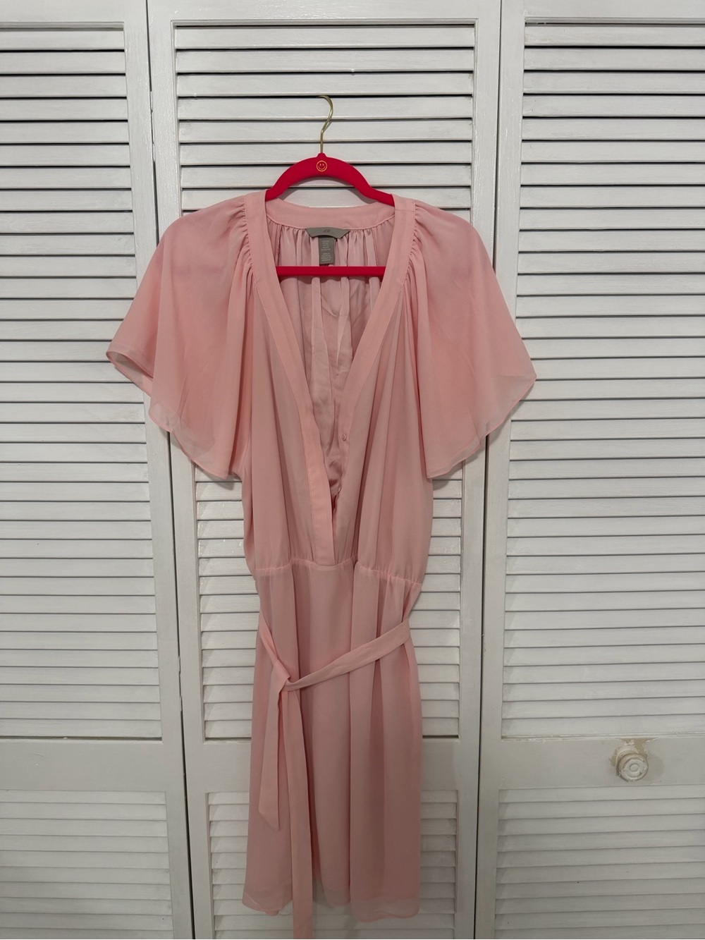 Light Pink Sheer Midi Dress with Belt - Women's Dresses